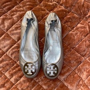 Silver Tory Burch Reva Flats